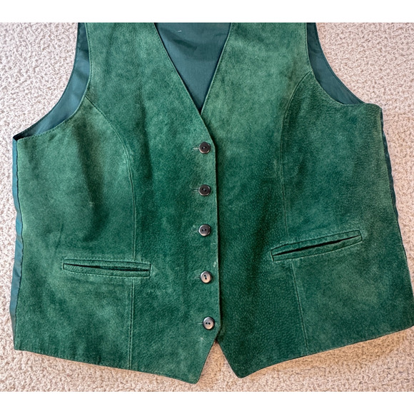 Highgate Ltd Mens Suede Leather Vest Green Front Size M - Picture 2 of 13